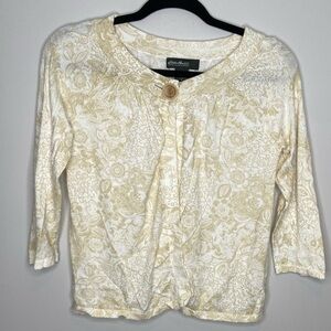 Eddie Bauer yellow floral‎ cardi Small 100% cotton